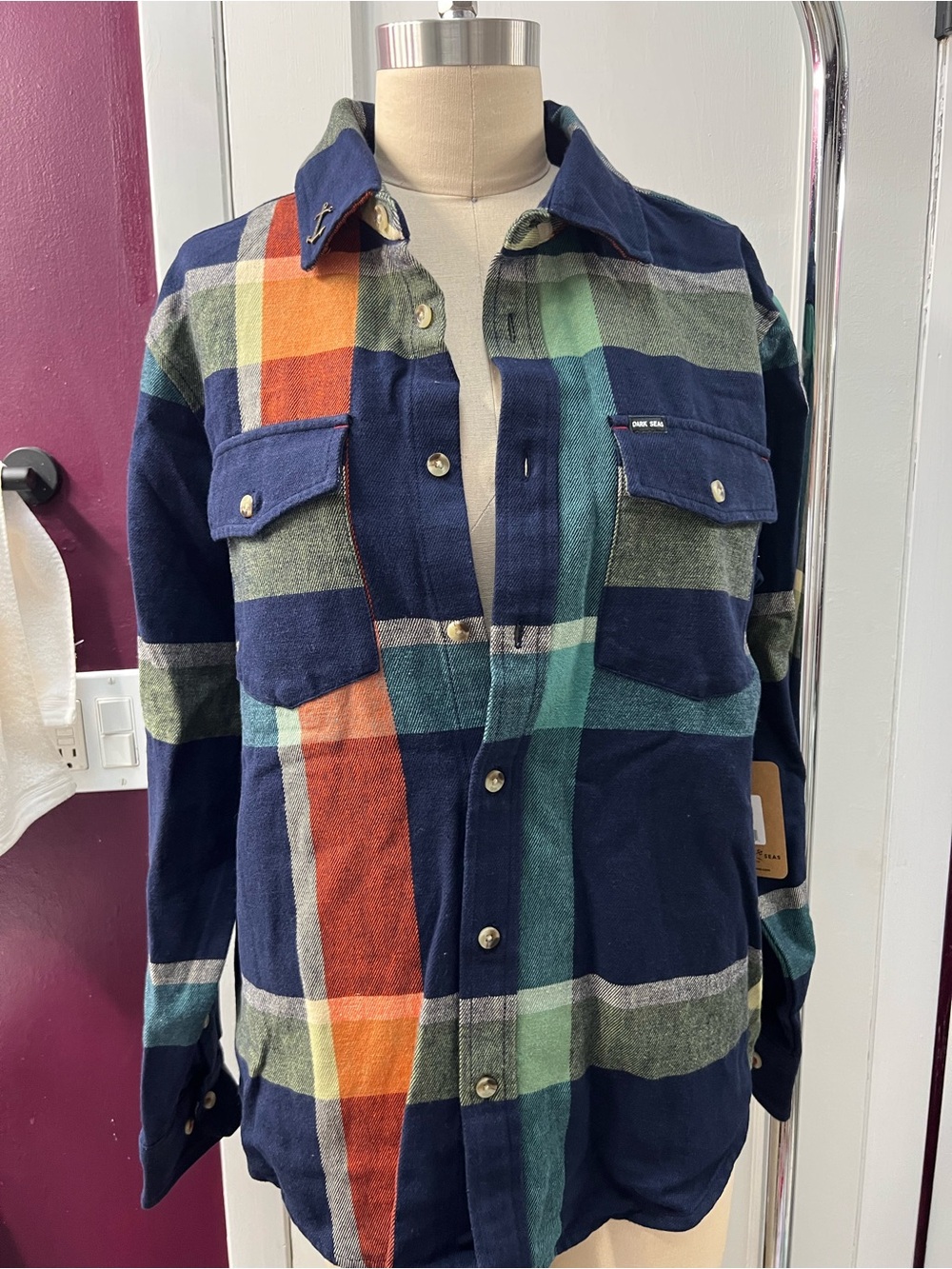 Men's Navy Multi Plaid Lightweight Shirt Jacket